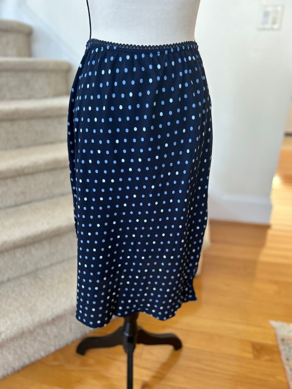 Vintage Y2K Navy Blue Tone on Tone Polka Dot Slip Skirt